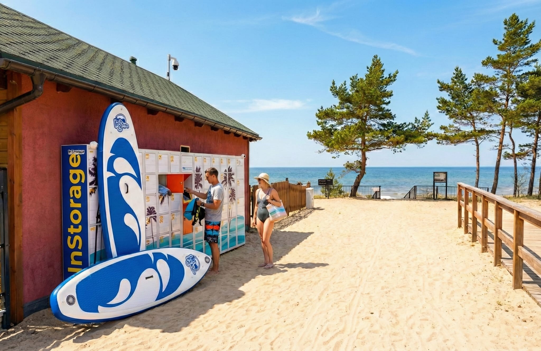 Skrytki InStorage przy wejściu na plażę